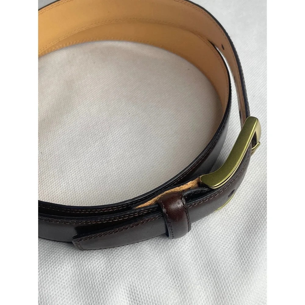 Lands' End Leather Upper Gloss Brown & Gold Belt Size US 38 Workwear Formal